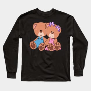 Cute Teddy bears Blue Long Sleeve T-Shirt